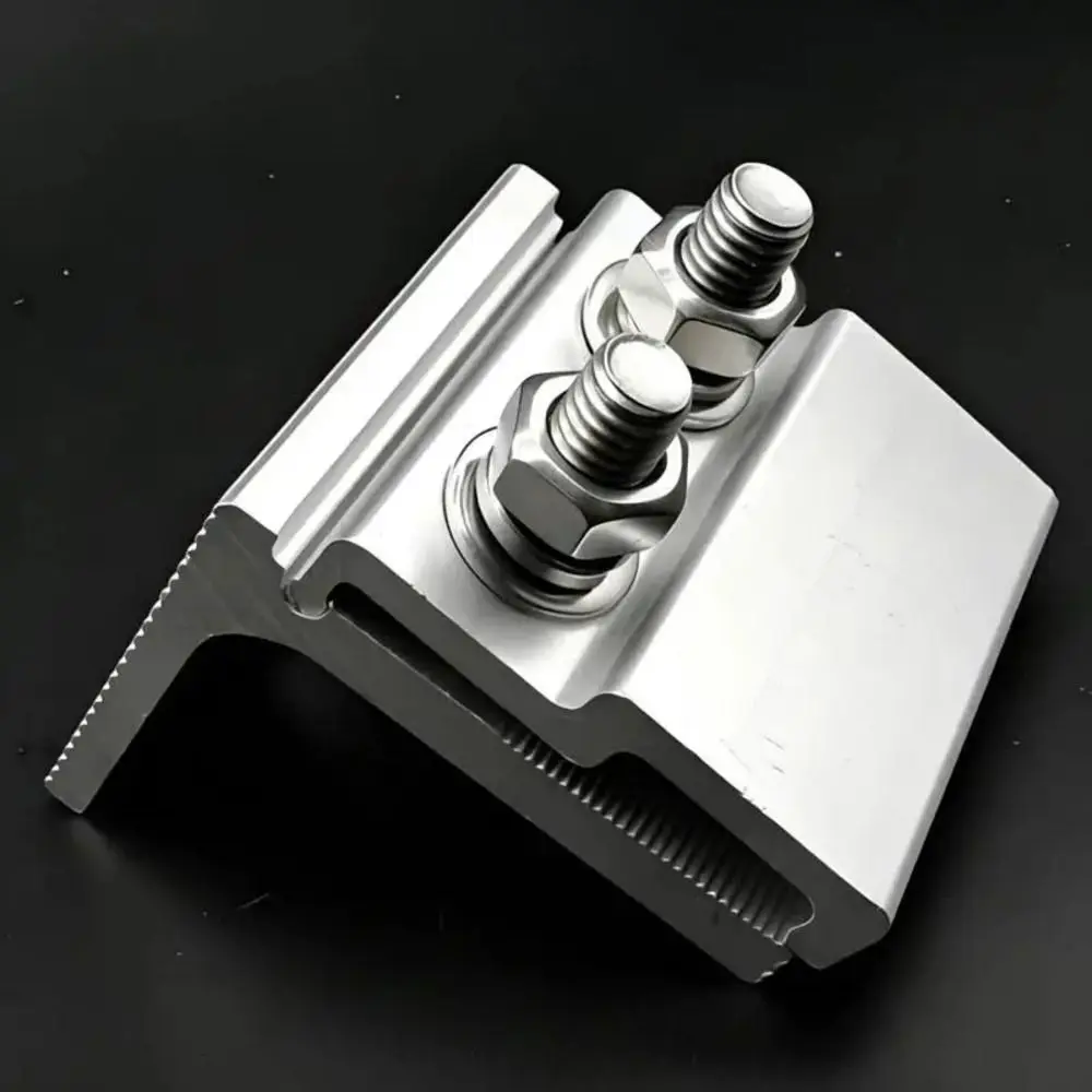 1Pcs Aluminum Alloy Solar Panel Clamp Anodized Stainless Steel Bolts Standing Seam Clamp Silver Serrated Bite Structure