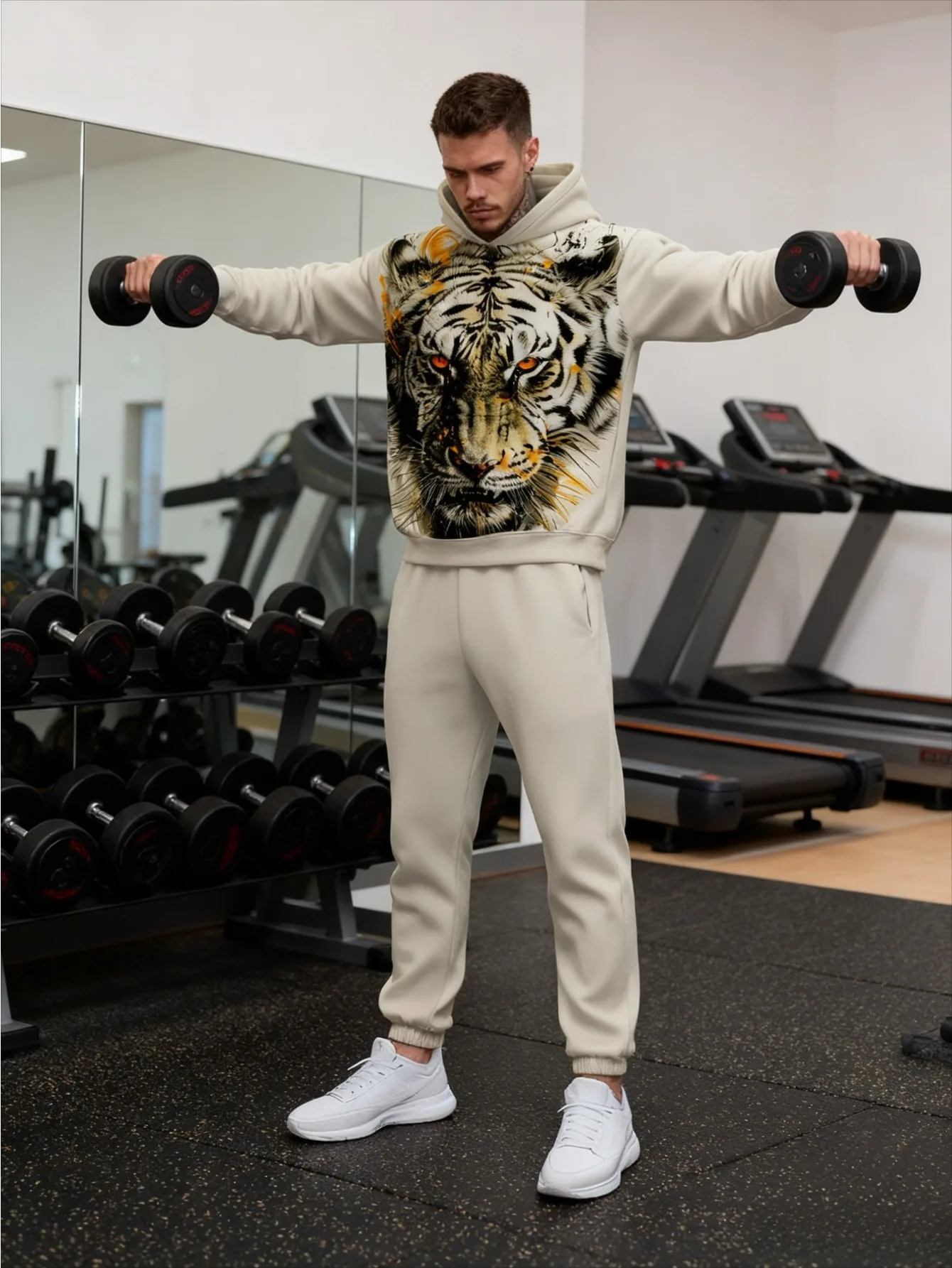 بدلة رياضية بغطاء للرأس بطباعة رقمية للرجال أوروبية وأمريكية - قماش سويت شيرت عالي الجودة وصديق للبشرة