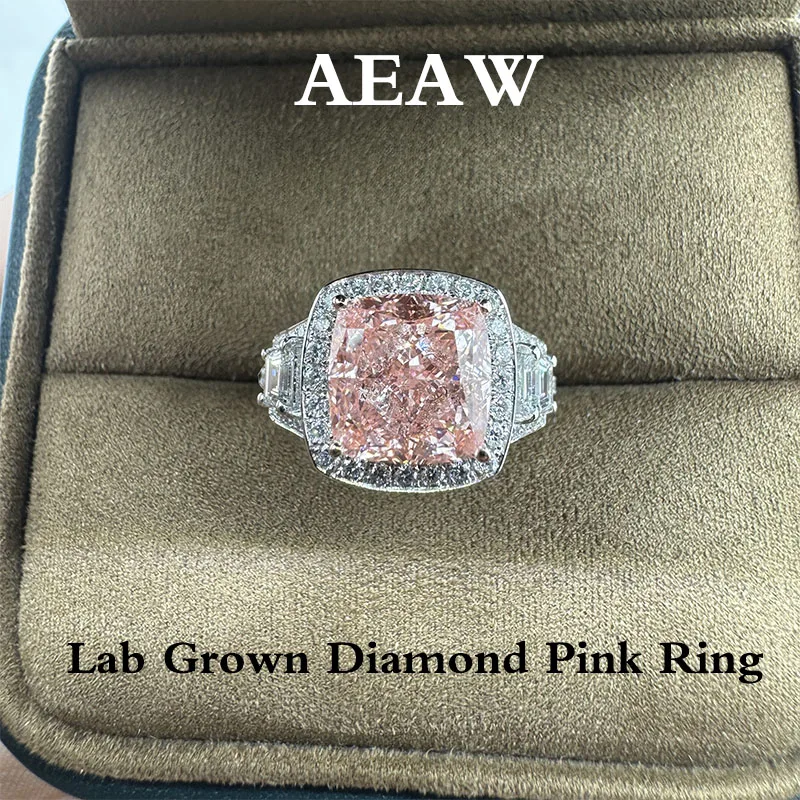 IGI Certificate 3.0CT Fancy Pink Cushion Cut VS CVD &HPHT Lab Grown Diamond 14K Gold Engagement Ring