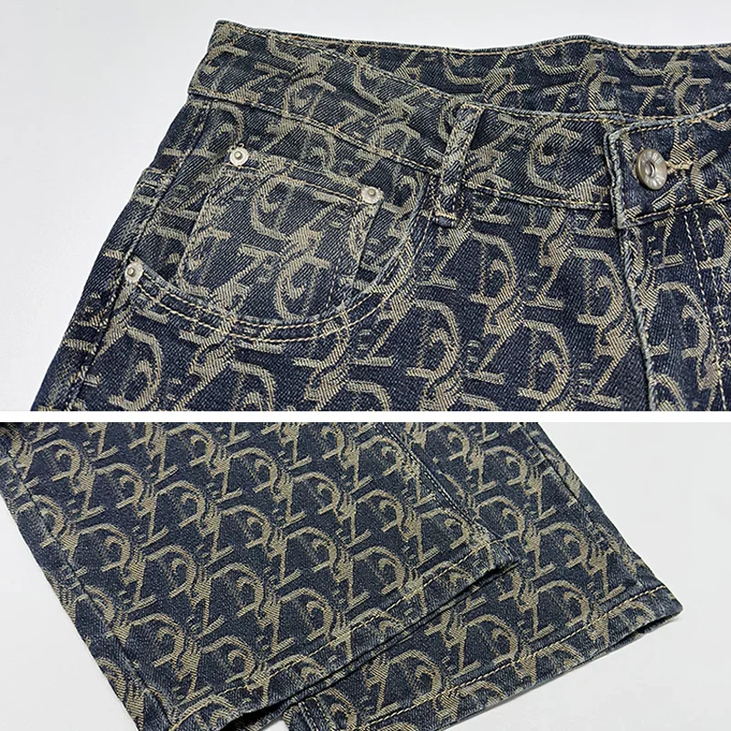 Ropa de calle para hombre, moda Hip Hop Jacquard, pantalones vaqueros holgados informales de talla grande, pantalones vaqueros rectos Y2k