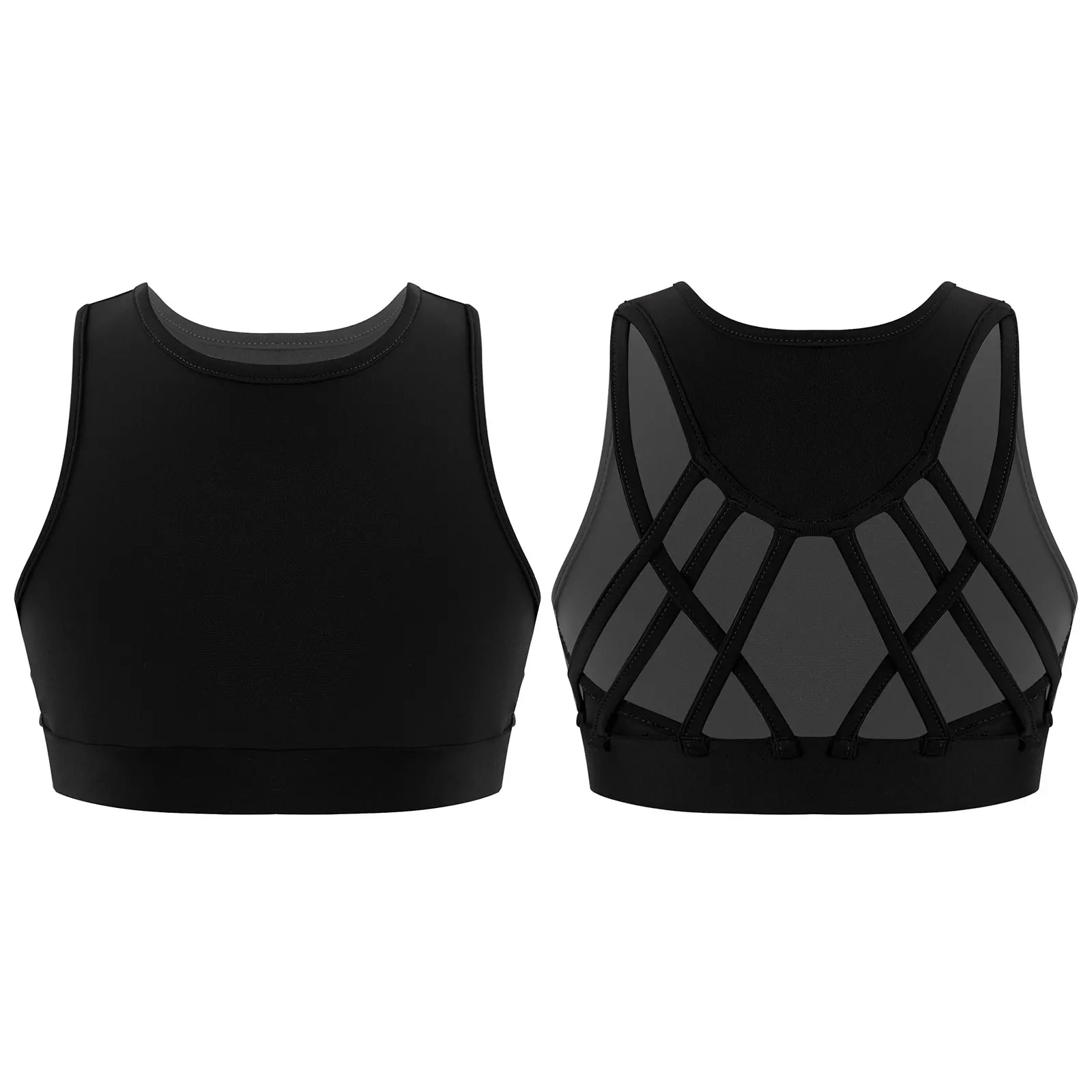 Kids Girls Ballet Tops Sleeveless Straps Crisscross Hollow Back Sport Bra Vest Crop Top For Yoga Dancing Gymnastics Workout