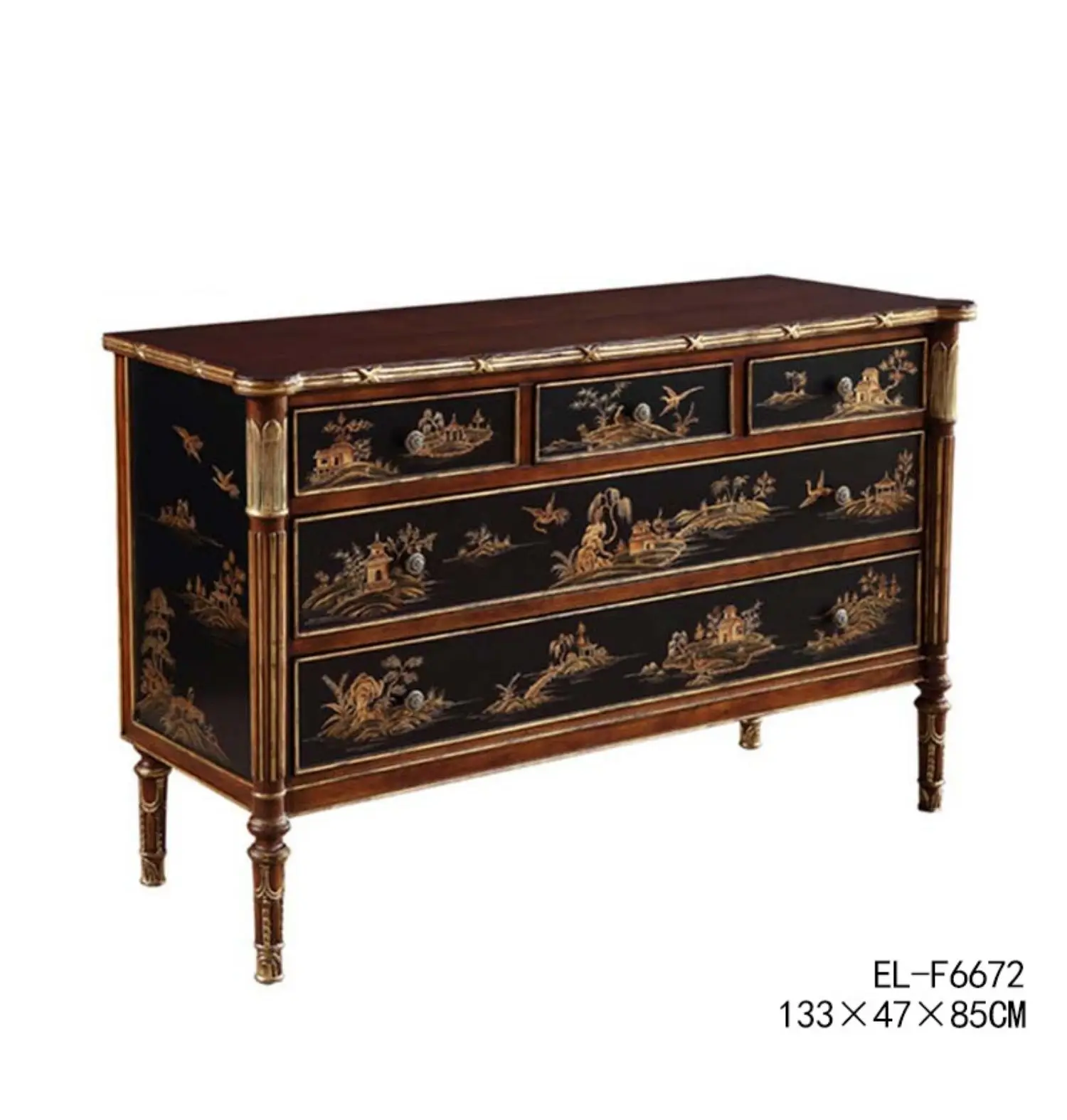 French classical black background gold paint hand-painted sticker, veneer countertop, two sides of the entrance cabinet