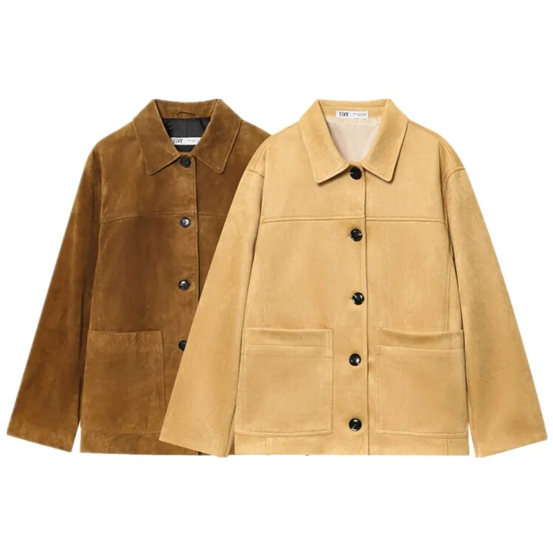 Femmes ample longue Sve Faux cuir Jaet automne nouveauté vêtements d'extérieur polyvalents chaleur Faion Sle bouton fermeture