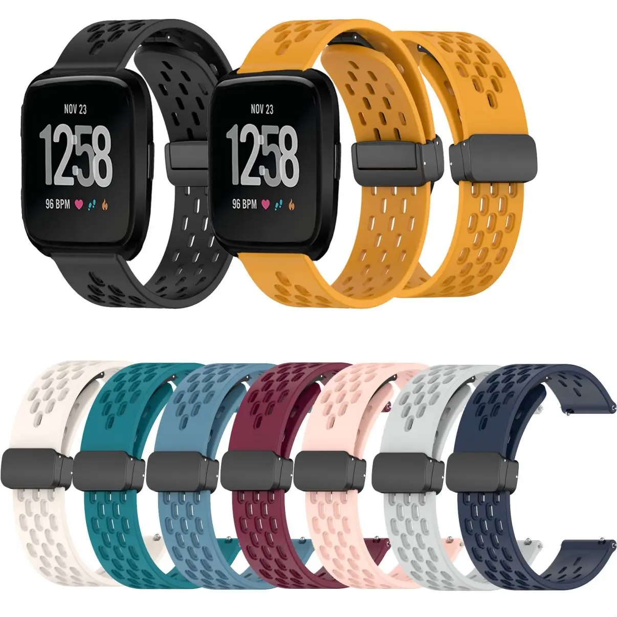 

Sport Breathable Waterproof Soft Silicone Strap Magnetic Clasp Watch Band for Fitbit Versa Lite Versa 2 SE