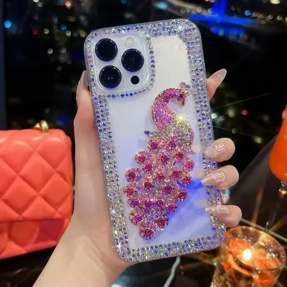 Bling Diamond Glitter Peacock Phone Case For Xiaomi Redmi 13 Note 13 Pro Note 14 Note11 Pro 12 Pro Rhinestone Cover Capa