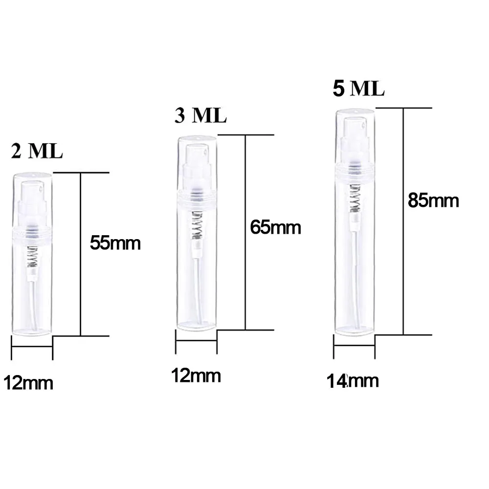 200Pcs 2/3/5/8/10ml Mini Refillable Bottle Protable Plastic Spray Perfume Bottle Atomizer Cosmetics Container with Syring