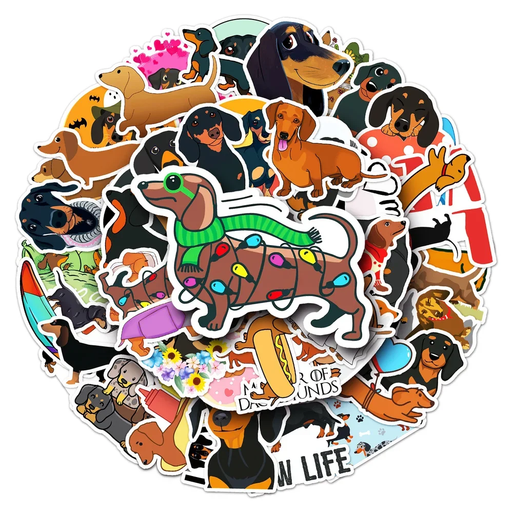 10/50Pcs New Dachshund Doodle Cartoon Anime Sticker For Laptop Skateboard Luggage Motorcycle Fridge Waterproof Decal Toy