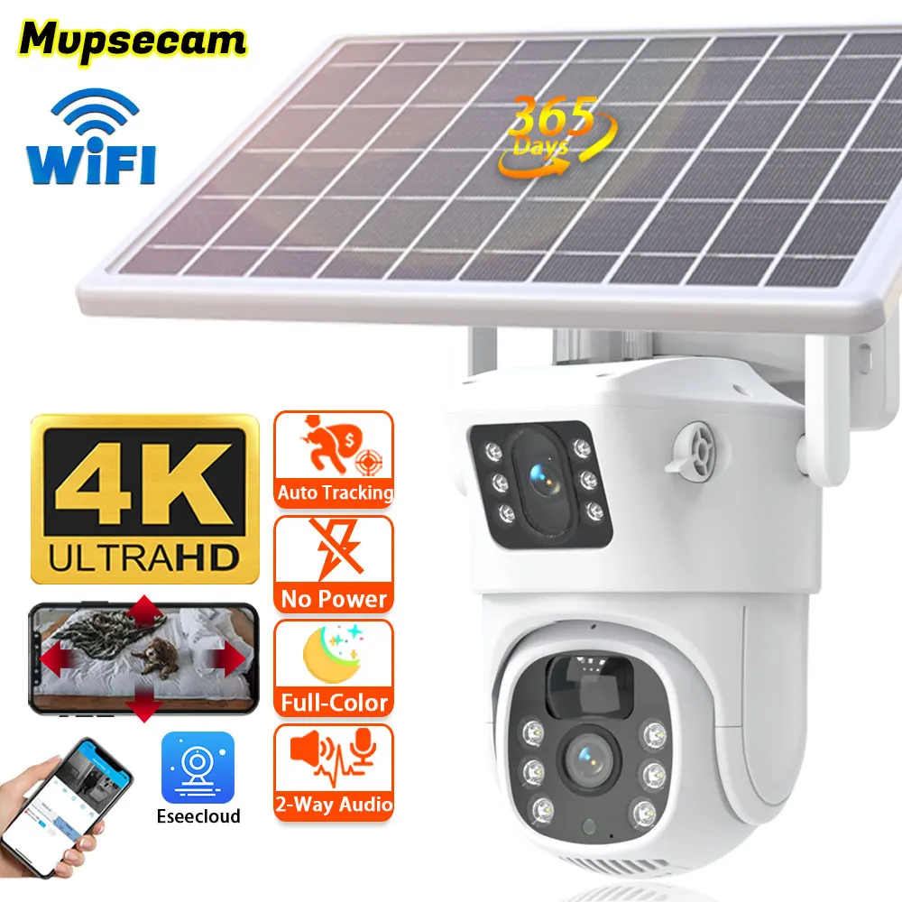 

8MP WIFI Solar Camera Built-in Battery Wireless IP Camera Outdoor PIR Detection Security PTZ Cam Waterproof Surveillance Camera