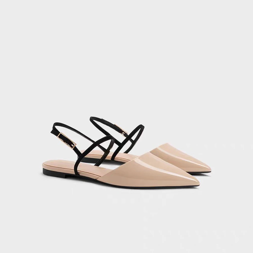 

FWRD Women's Patent Leather Pointed Toe Flat Sandals with Buckle Elegant Comfortable for Daily and Party Wear #FWRD000216