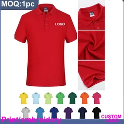 Custom Logo Embroidery Printing Mens Shirts Cotton Short-Sleeved Polo Shirts Summer Lapel T-shirt Business Men Women Tops Shirt