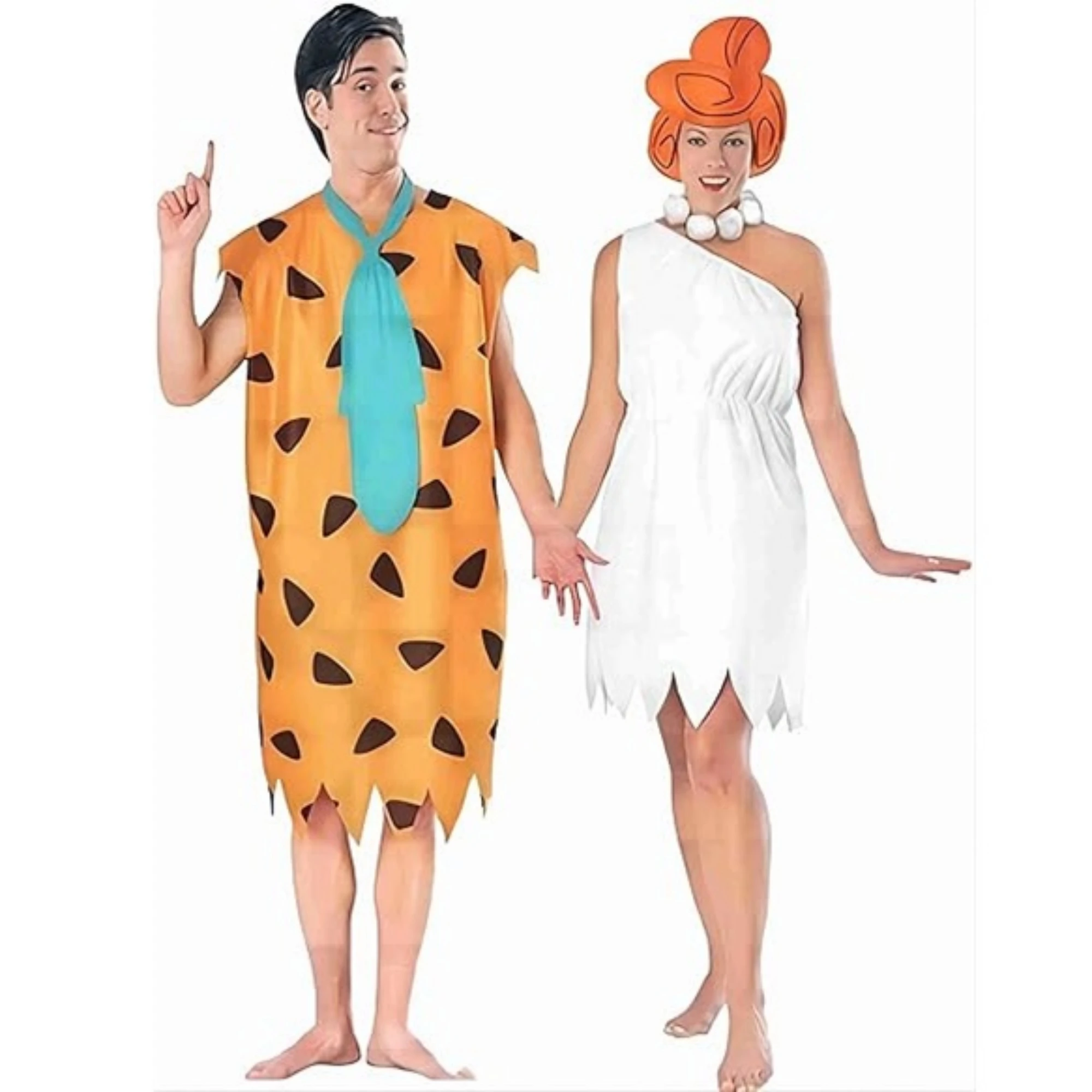 Adult  Fred and Wilma Flintstones  Costume Set Women Wilma Dress include Necklace with Wig Man Caveman Cosplay Outfits