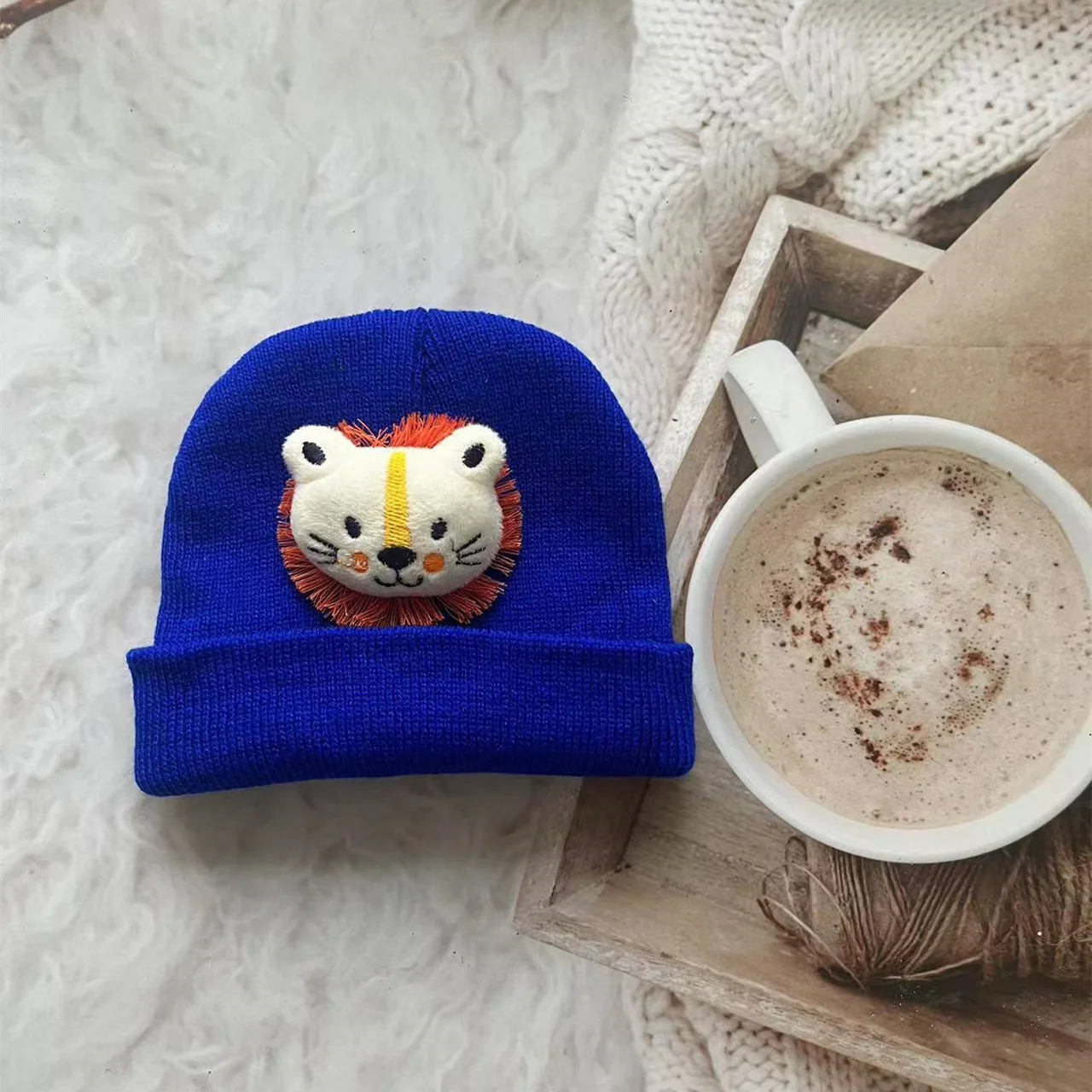 Korean Baby Autumn Winter Hat Cute Lion Knitted Warm Newborn Cap Infant Beanie Solid Color Baby Girl Boy Soft Crochet Hats