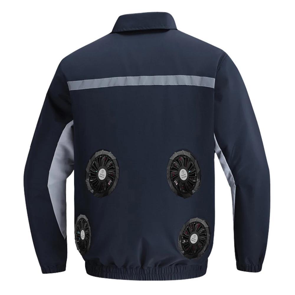 Summer Cooling Fan Jacket Four Hole Men Women Air Conditioning Refrigeration Clothes with Reflective Stripe Outdoor Work Clothes