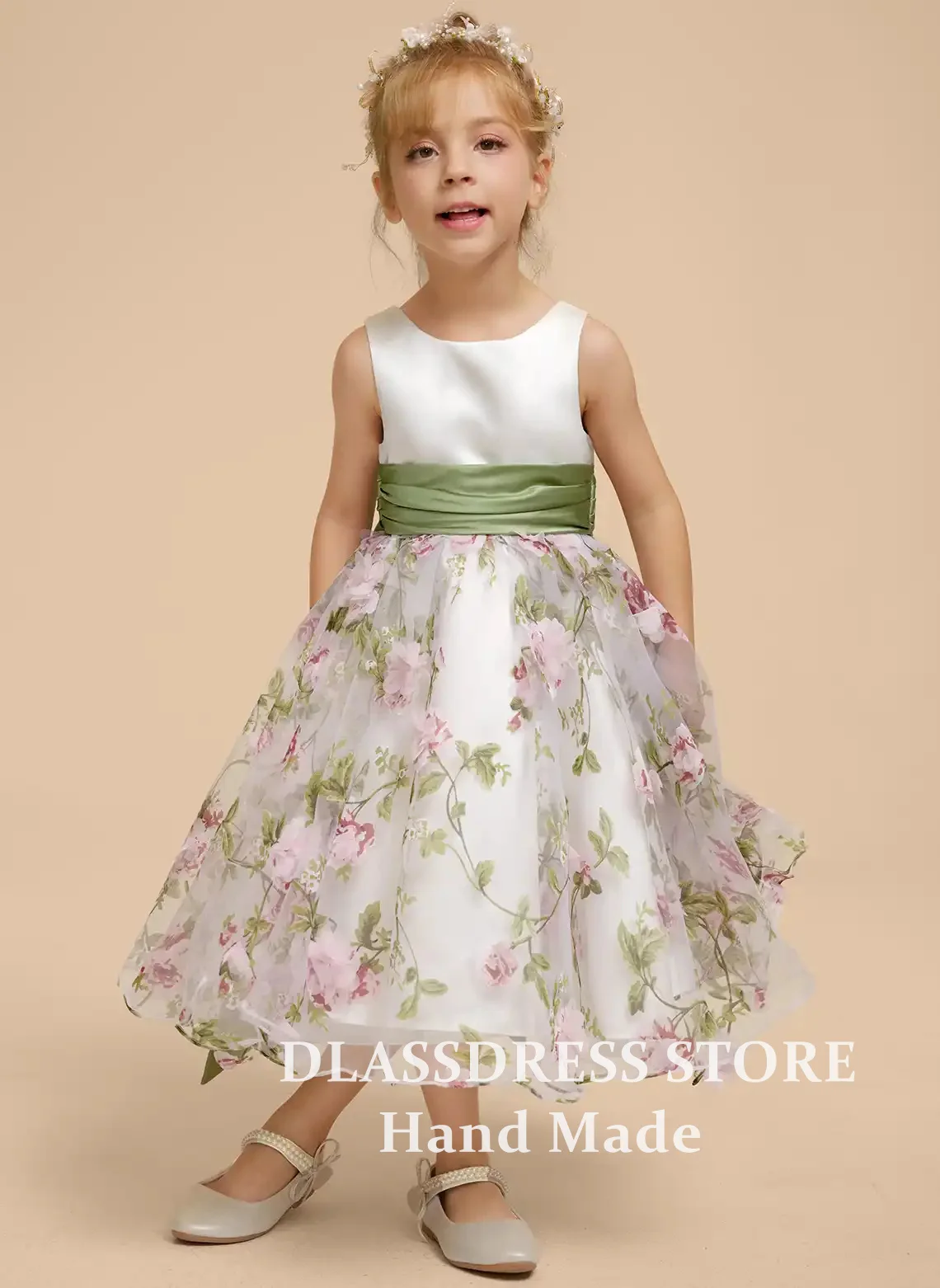 Customized Printed Tulle Flower Girl Dresses With 3D Flowers O-Neck A-Line First Communion Dress Princess Birthday Party Gowns
