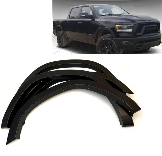 Hot Sale 4 PCS Paintable Eyebrow Factory Style Smooth Matte Black Fender Flares For RAM 1500 w/Replacement Bolt 2019 2020 2021