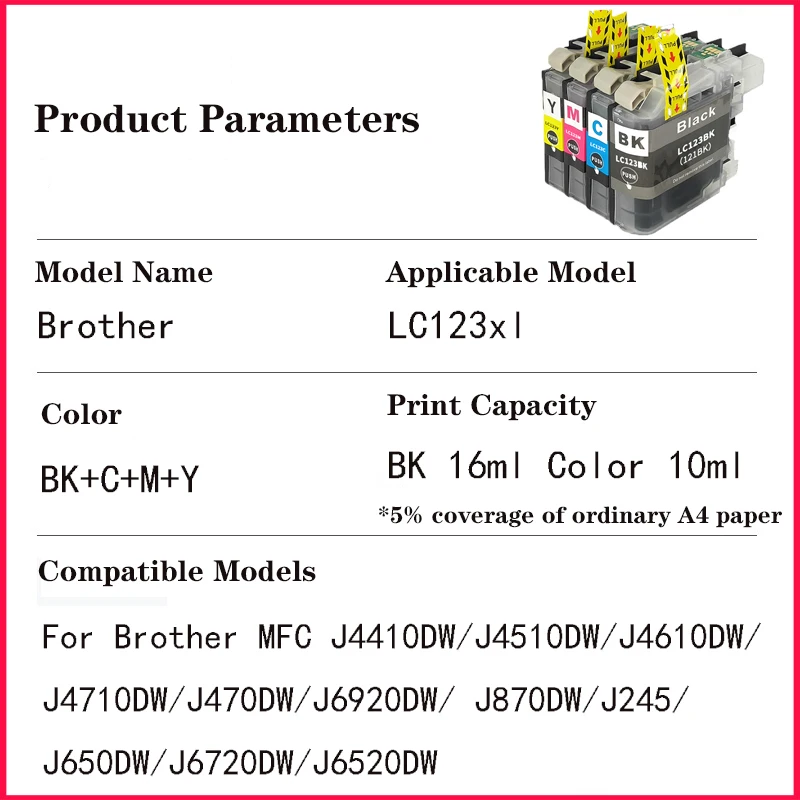 LC123 XL LC123 Compatible Ink Cartridge For Brother LC 123 For MFC J4410DW J4510DW J870DW DCP J4110DW J132W J152W J552DW Printer