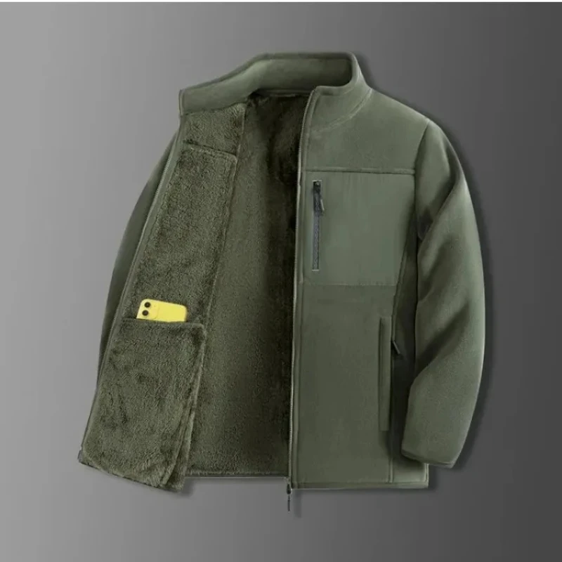 

Men's Lined Thickened Jacket Loose Autumn Winter Outerwear Long Sleeve Thickened Thermal Basic Stand Collar Jacket Puffer Jacket