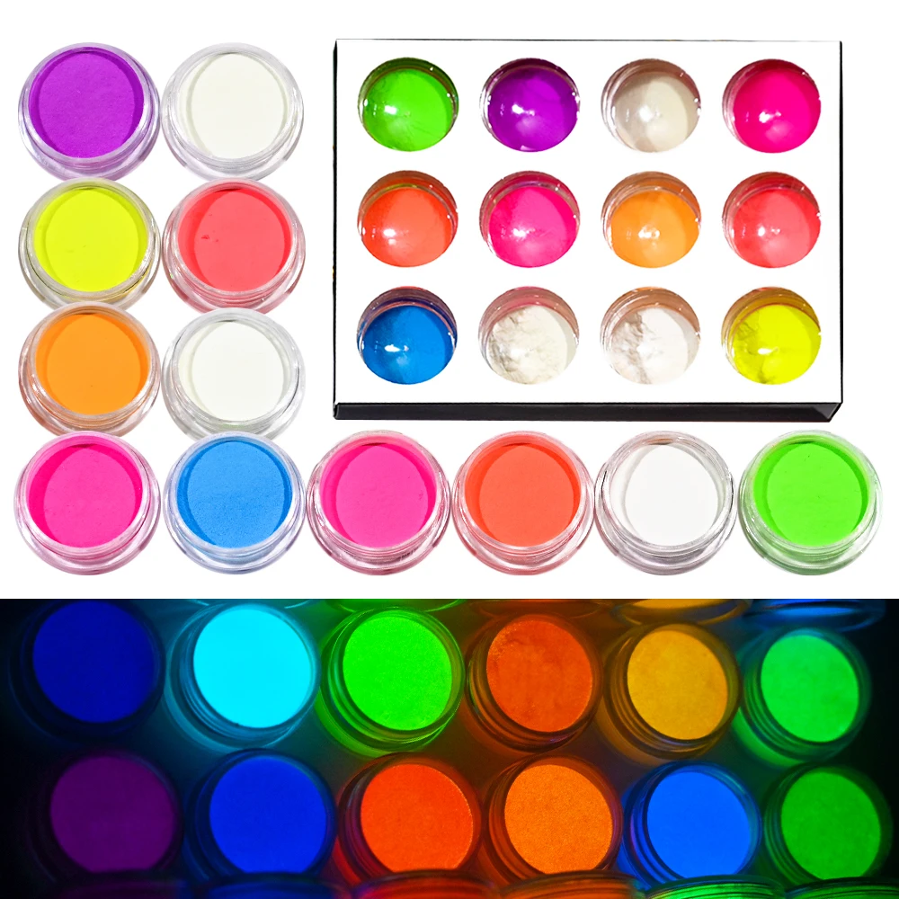 

12Colors/Set Fluorescent Glitter Luminous Powder 2-3g*12jar Glow In The Dark Powder Set Halloween Gradient Phosphor Shiny Powder