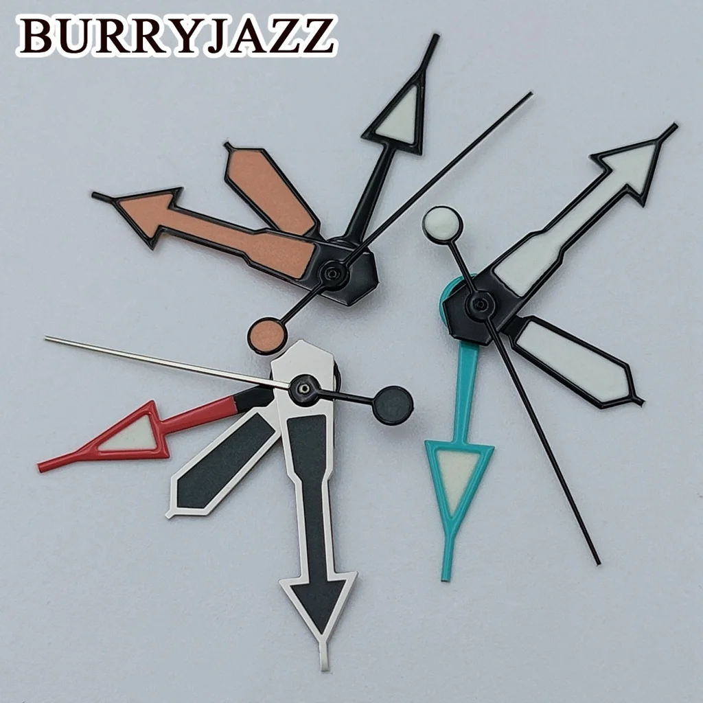 BURRYJAZZ NH34 GMT Uhrzeiger Schwarz Blau Weiß Orange Rot Zeiger Grün Leuchtend – Detail 4