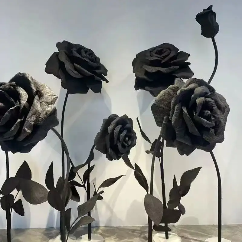 

Giant Black Artificial Rose, Gothic Large Fake Rose Flower for Wedding Backdrop, Window Display, Shop Mall Decor, Photoshoot Pro