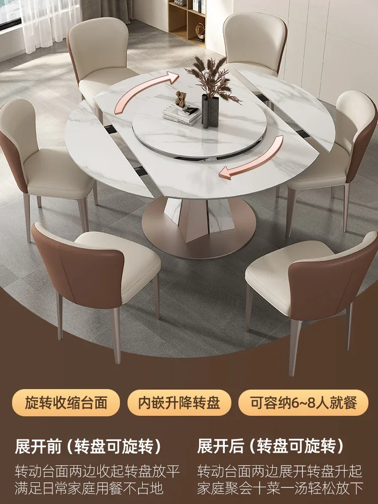 Light extravagant rock plate table variable round table with turntable rotatable telescopic folding deformed round table