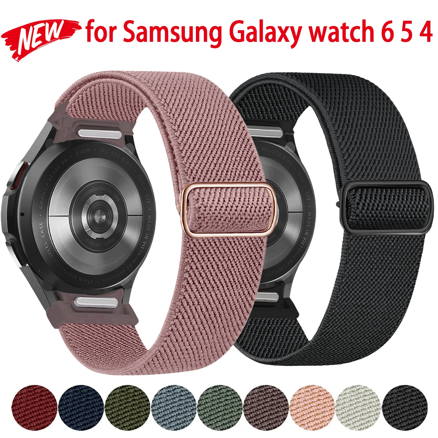 No Gaps Bands For Samsung Galaxy Watch 6 5 4 40mm 44mm/5 pro Elastic nylon Bracelet Galaxy watch6 classic 47mm 43mm watch4 strap