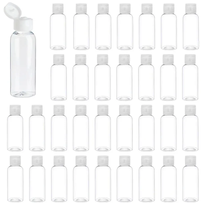 100Pcs Clear Flip-Top Plastic Empty Bottles 5ml-100ml For Lotion Shampoo Travel Size With Hinged Lid LeakProof Liquid Containers