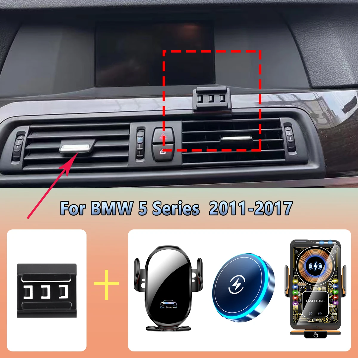 Car Phone Holder For BMW 5 Series 525i 530i 540i F10 F11 2011-2017 Magnetic fast Wireless Charging Car phone mount Accessories