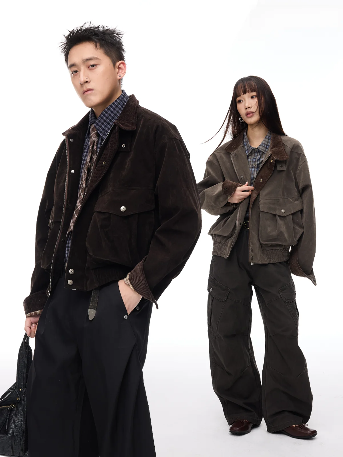 เสื้อแจ็คเก็ตหนังกลับสีน้ำตาลเข้มสไตล์อเมริกันย้อนยุคของ Botanica พร้อมเสื้อคลุมคลีนฟิตแบบกว้างสำหรับวัยรุ่นแฟชั่นลำลอง