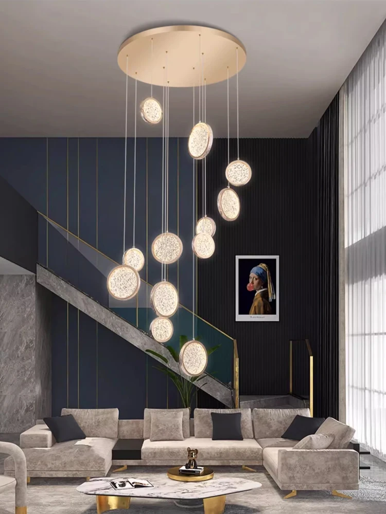 

Nordic Led Chandelier Villa Living Room Lamp Lustre Interior Decoration Lighting Stair Ceiling Chandelier Dimmable Crystal Light