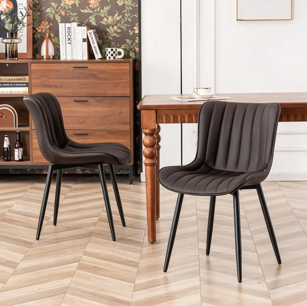 

YOUNIKE Dining Chairs Set of 2 Leather Kitchen Chair with Metal Legs Armless Accent Chair Upholstered Dining Room Chairs