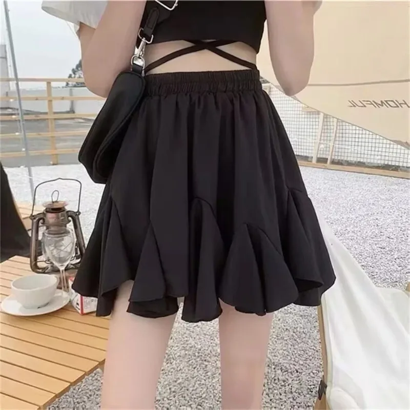 

All-in-one Ruffled Skirt Tight-waist Thin, Women's A-line Pleat Fluffy, Preppy Solid Color, 2024 Summer Casual Korean Style