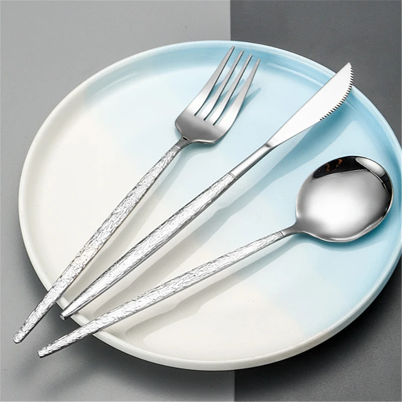 Luxury  Stainless Steel Cutlery Set Sliver Western Dinnerware Hotel Wedding Table Decoration Knife Fork Spoon Dessret Spoo