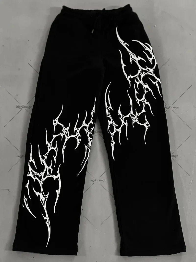 

Dark Retro Striped Printed Fashionable Loose Straight Leg Pants for Men, American Street Hip-hop Harajuku Casual Pants