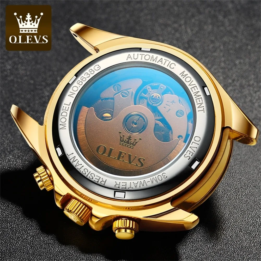 OLEVS Top Luxury Men's Watches Waterproof Gold Stainless Steel Strap Automatic Mechanical Watch Date Luminous Male Wristwatch