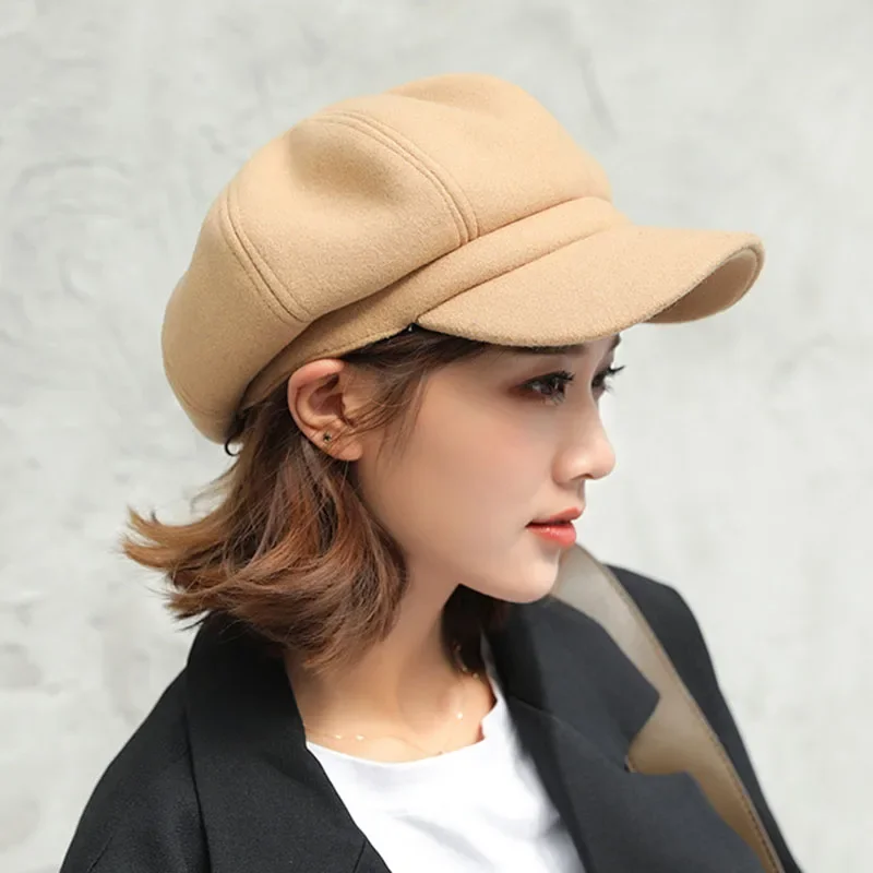 Chapeau octogonal en laine pour femme, casquettes Newboy pour filles, matériau pur, mode d'hiver