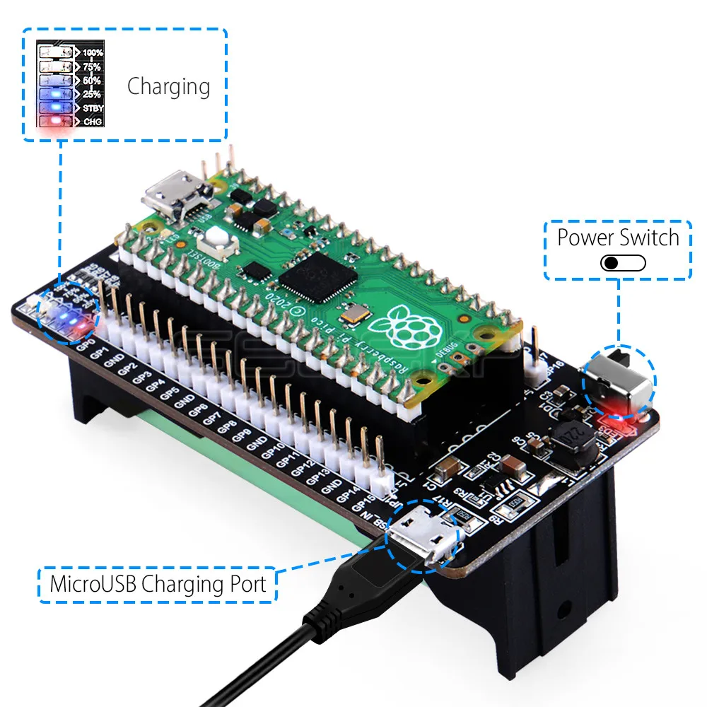 GeeekPi Raspberry Pi Pico/Pico W  UPS  Plug & Play Supports 18650 Lithium Battery Only