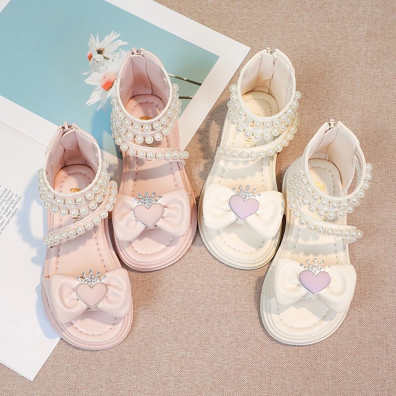 

Summer Beautiful Student Cartoon Comfortable Children's Casual Sandals Fashionable Cute Soft Elegant Pearl Bow Girls' Sandals