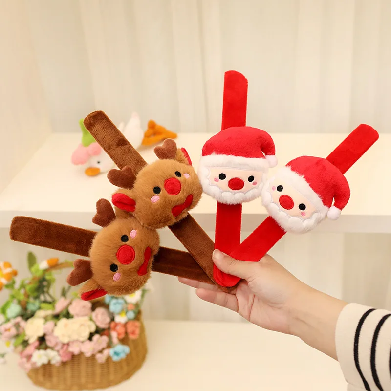 Divertenti cartoni animati in stile natalizio giocattoli di peluche padre Natale a scatto cerchio alce anello a mano vacanze per bambini vestire anelli a mano regalo