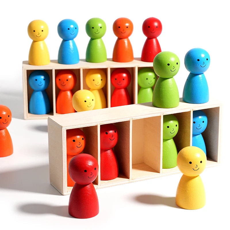 Montessori Color Sorting Toys Color Matching Sensory Game Wooden Peg Dolls in Cups Early Education Learning Toys For Toddler 3+