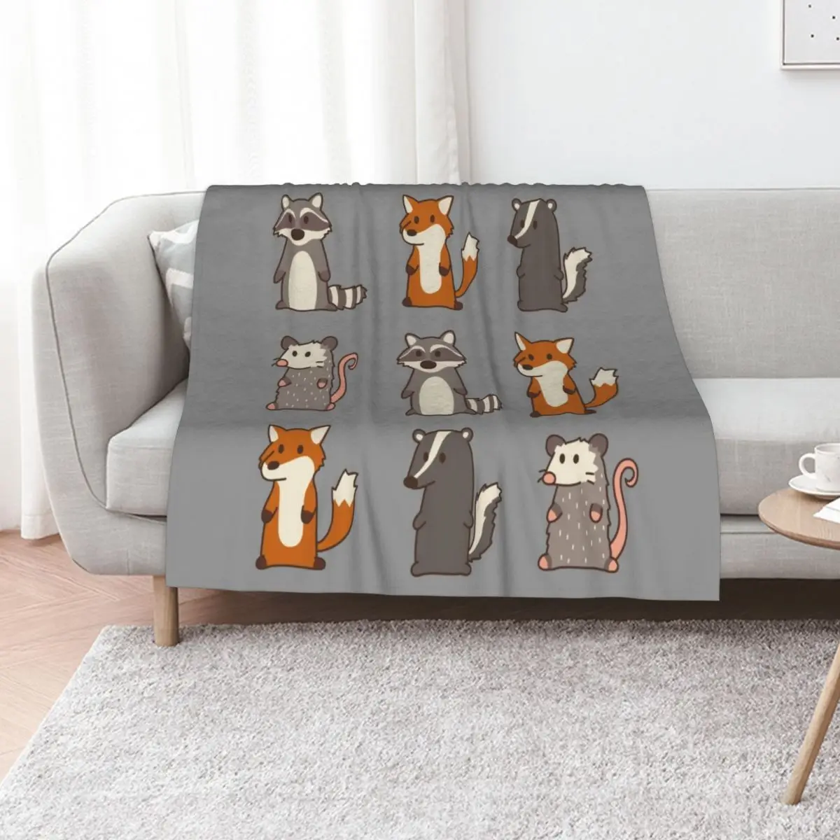 

fox, raccoon, opossum & skunk woodland friends #3 Throw Blanket funny gift Bed Fashionable for babies Soft Blankets