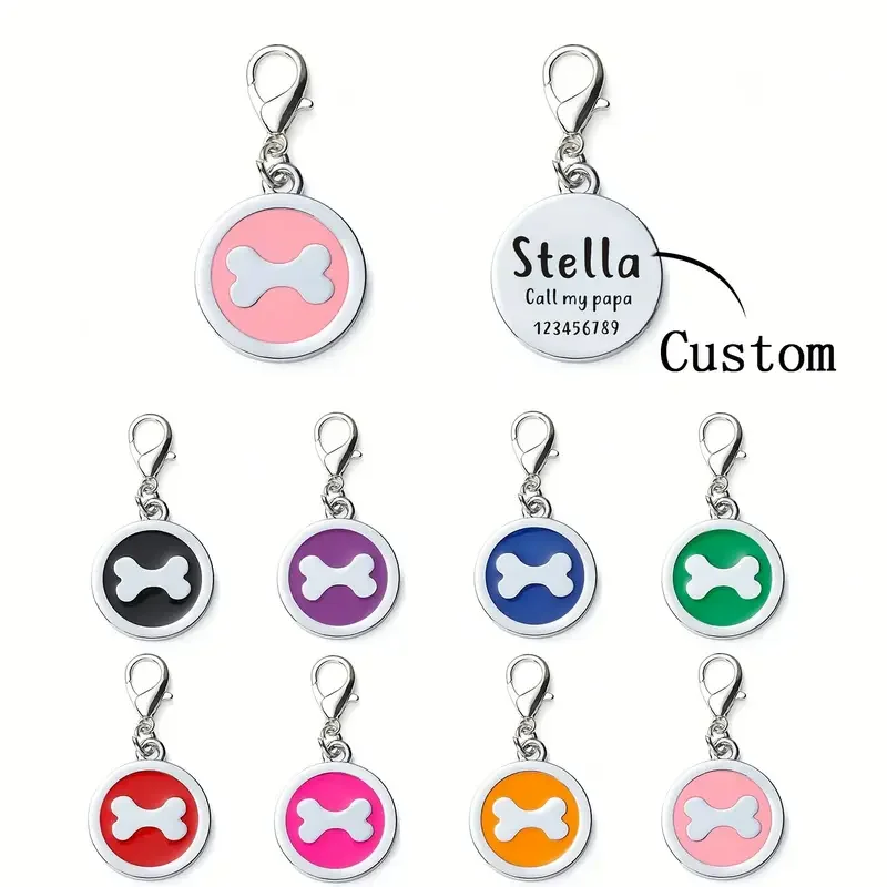 Plaque d'identification ronde en métal pour chien, anti-perte, avec lettrage couleur, pendentif en métal, accessoires pour collier de chien, fournitures pour animaux de compagnie