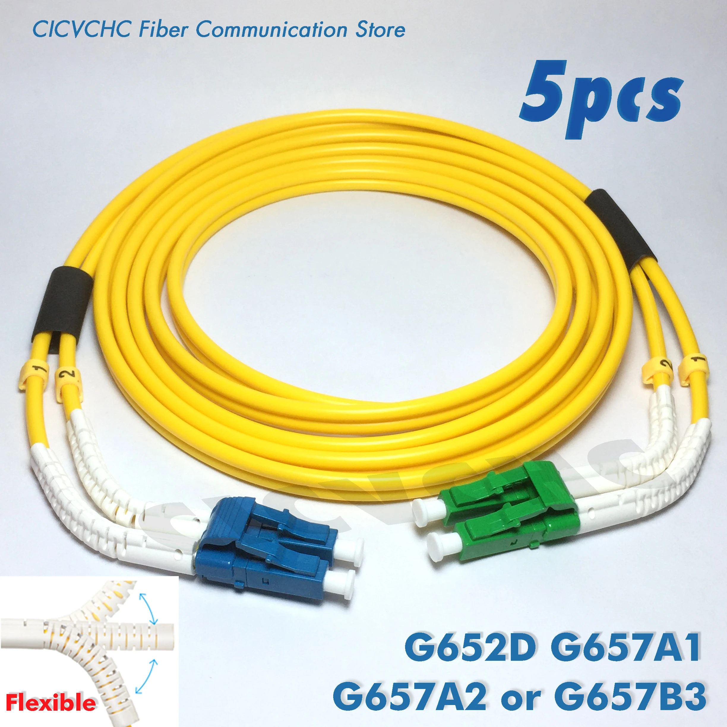 

5pcs Duplex patchcords LC/UPC-LC/APC-with Flexible angle boot-SM 3.0mm Cable- 1m, 2m or 5m/ Optical fiber Jumper