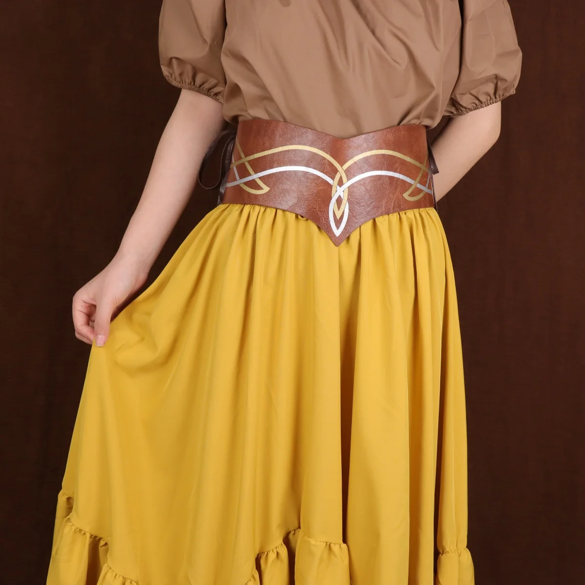 حزام خصر عريض من الجلد البني الأنيق للنساء في العصور الوسطى، مشد خصر عريض قابل للتعديل لـ Ren Faire #4