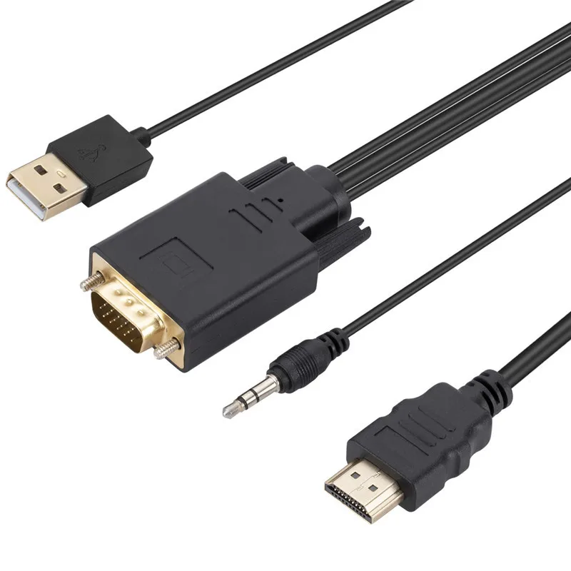 

1.8M VGA to HDMI Adapter Cable 1080P VGA to HDMI Male Converter Cable With Audio USB Power for PC TV Laptop Monitor Projector