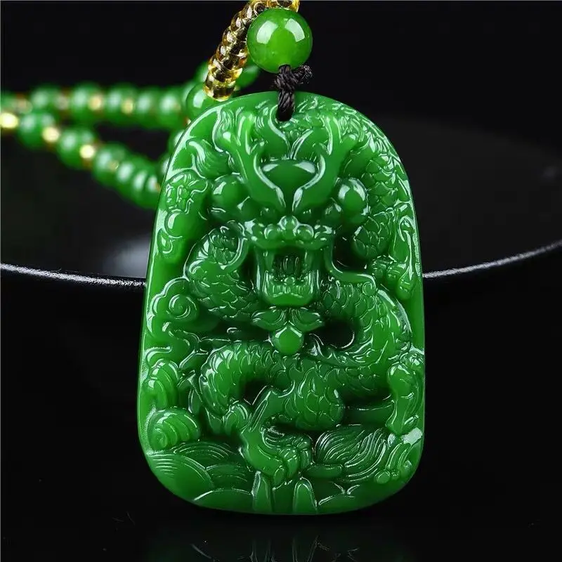 

Natural Xinjiang Hetian Jade Zodiac Dragon Pendant, Male and Female Jasper Spinach Green Jade Pendant