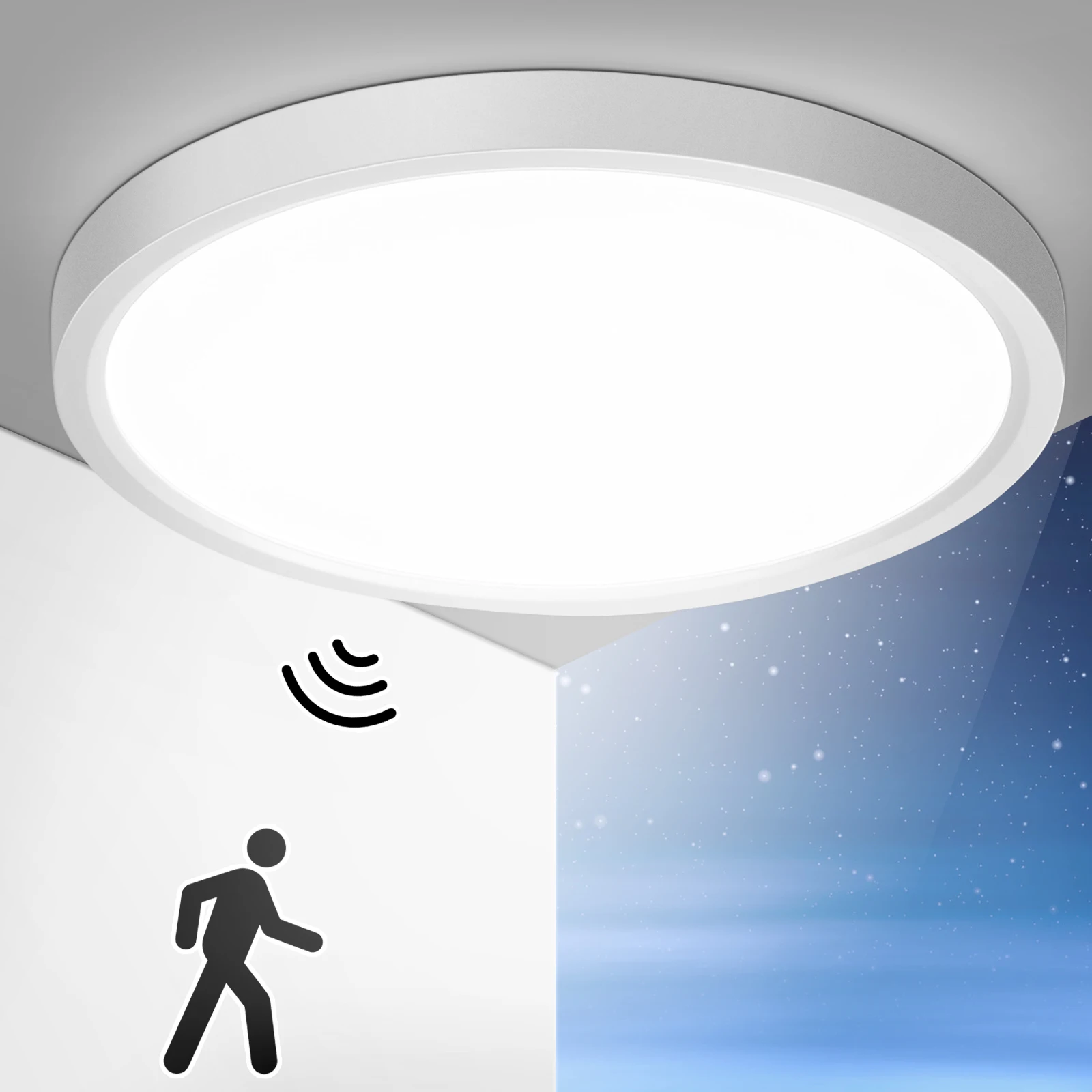 24W LED-Deckenleuchte mit Radar-Bewegungssensor, 2400 LM LED-Lampe mit Bewegungssensor für den Innenbereich, rund, 4000K, φ30CM