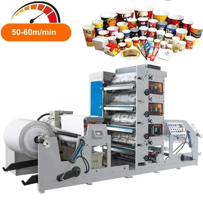 Customized High Speed 4 Color Flexo Printing Machine Paper Cup Bowl Lunchbox Printing Machine Paper Printing Machine