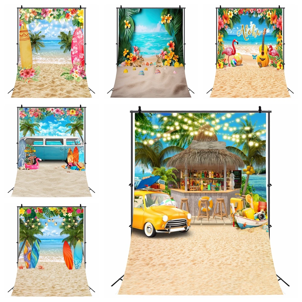 

Summer Aloha Photography Backdrop Tropical Palm Trees Sunshine Sand Holiday Portrait Birthday Party Decoration Photo Background