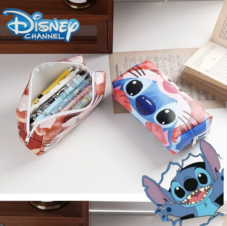 

Disney Stitch Pencil Bag Cartoon Large Capacity Stationary Pen Storage Bag Students School Office Supplies Pencil Case Kids Gift